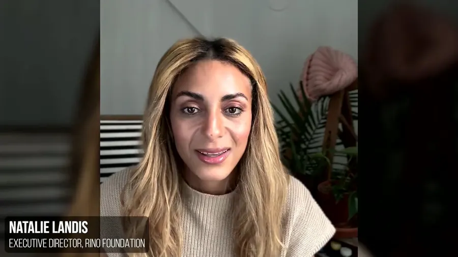 A recorded video tribute with a name lower third on screen